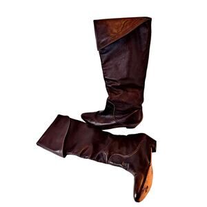 Frye Cowboy Boots Womens 8.5M Leather Foldover Boots Brown 1.5" H Vintage Tall